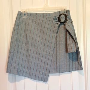 NWT Blu Pepper - Assym. Blue. Brown Pinstripes Linen Blend Lined Skirt. Womens S